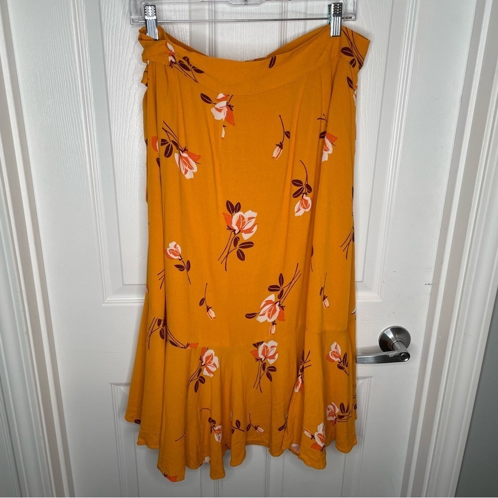Free People Heart of the City Floral Wrap Midi Skirt Yellow Boho Flowy 6 - Picture 4 of 13